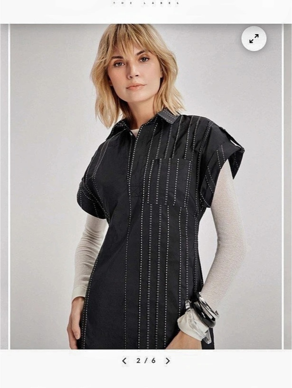 THEO Theia Striped Taffeta Camp Dress Striped Mini Dress in Black & White Size